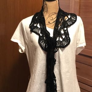 Chico's Black Crochet Scarf with a Scalloped Edge
